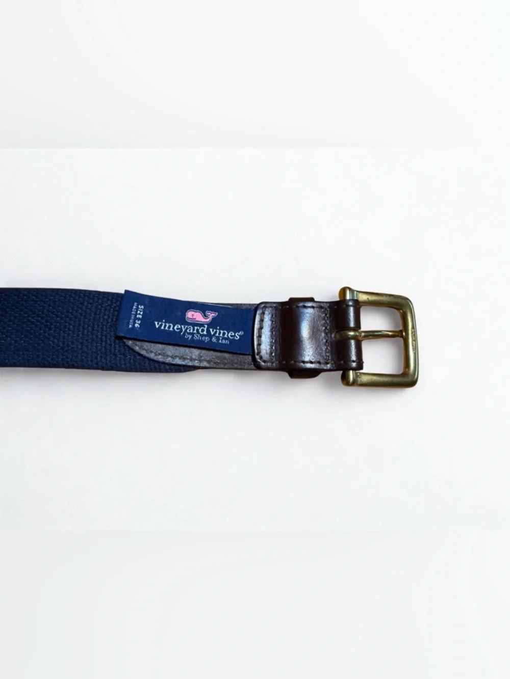 Vineyard Vines Pink Whale-Pattern Leather Belt with Gold Buckle